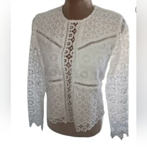 Lovers + Friends ~ Lace Crochet Sheer Long Sleeve Top – White, Size S